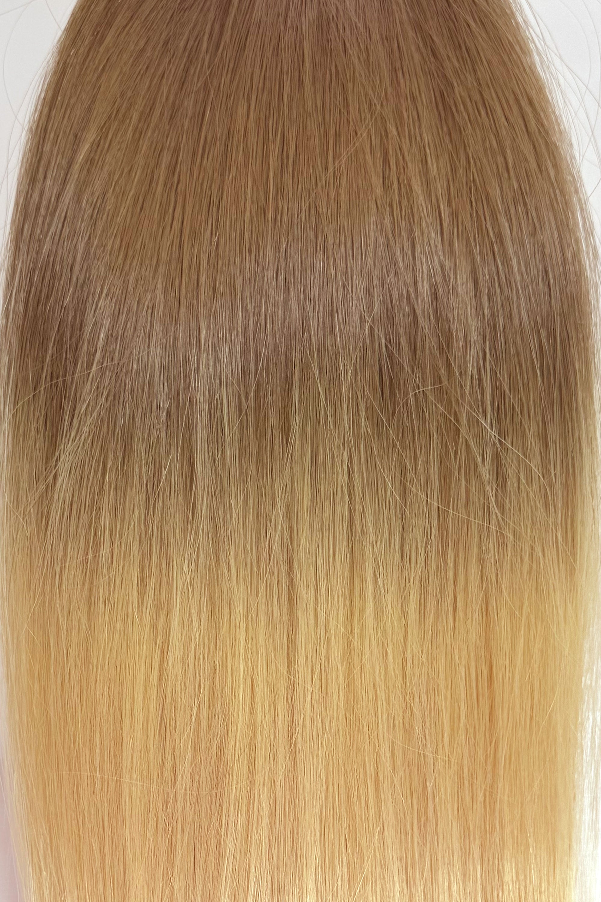 Behair professional Keratin Tip "Premium" 20" (50cm) Natural Straight Rooted Caramel Brown/Platinum Blond #8/60 - 25g (Standard - 0.7g each pcs) hair extensions